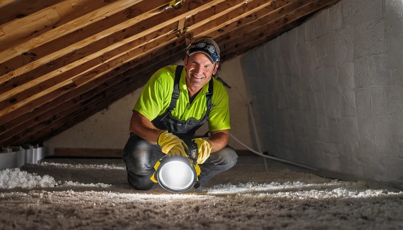 A friendly local provider checking an attic for rodent entry points in a home in St. Petersburg